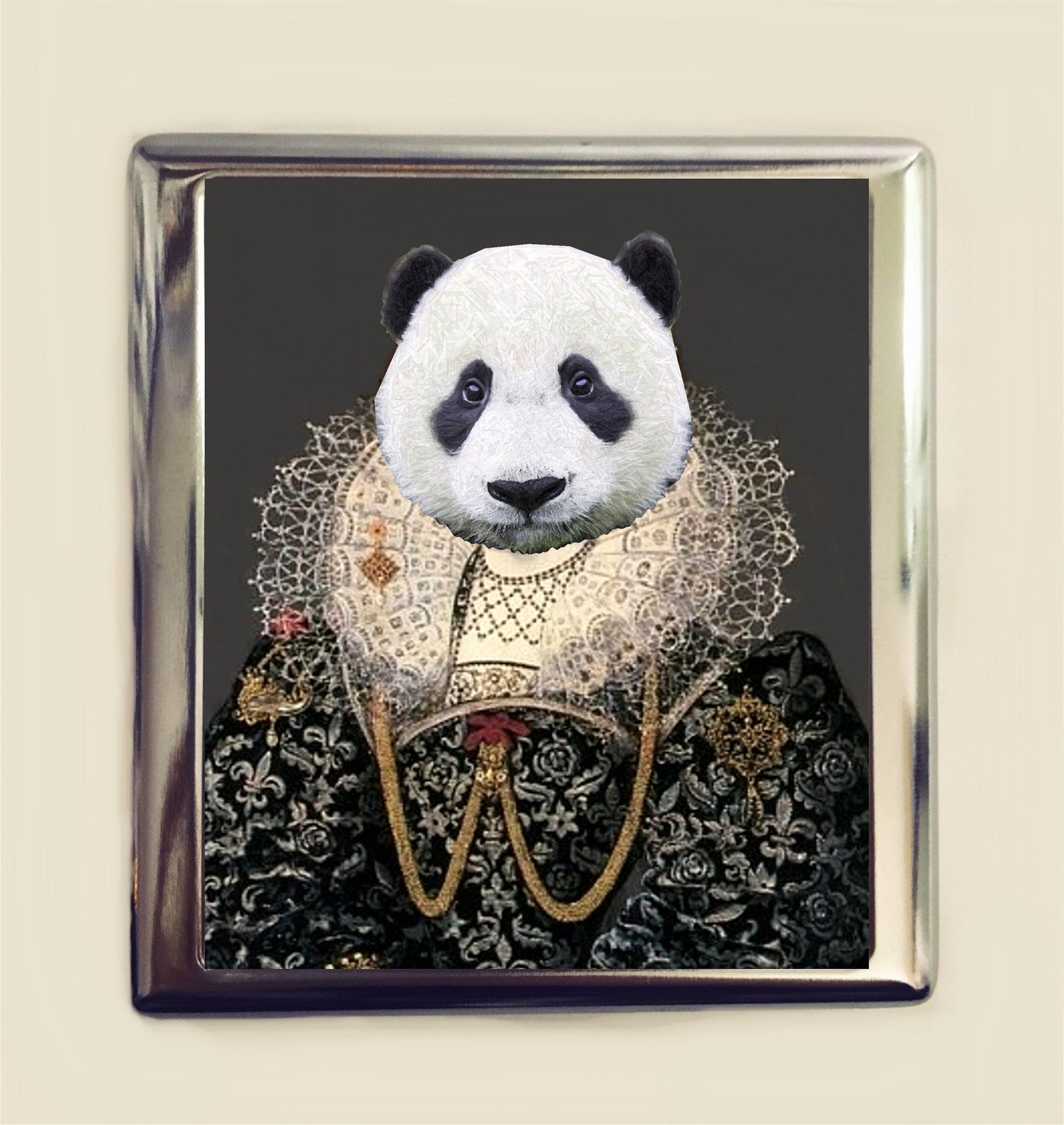 Aristocrat Panda Cigarette Case Business Card ID Holder Wallet Pop Art Animal Surrealism Tudor Royalty