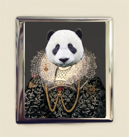 Aristocrat Panda Cigarette Case Business Card ID Holder Wallet Pop Art Animal Surrealism Tudor Royalty