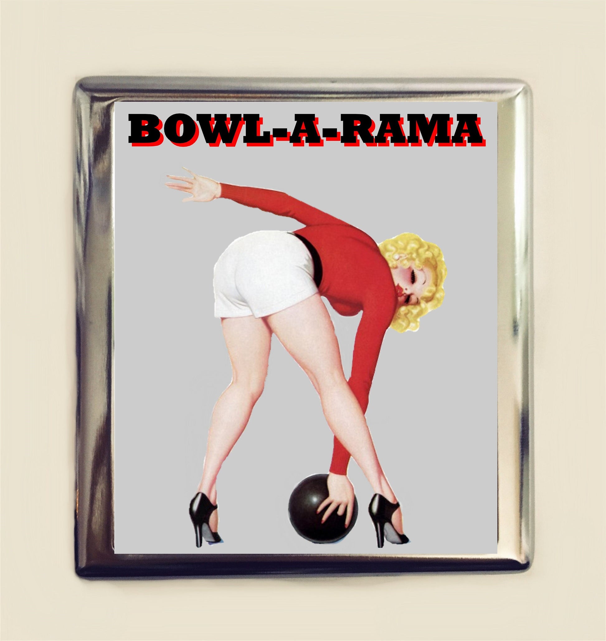 Bowling Pin Up Cigarette Case Business Card ID Holder Bowl-A-Rama Pinup Girl Retro 1950s Bowler