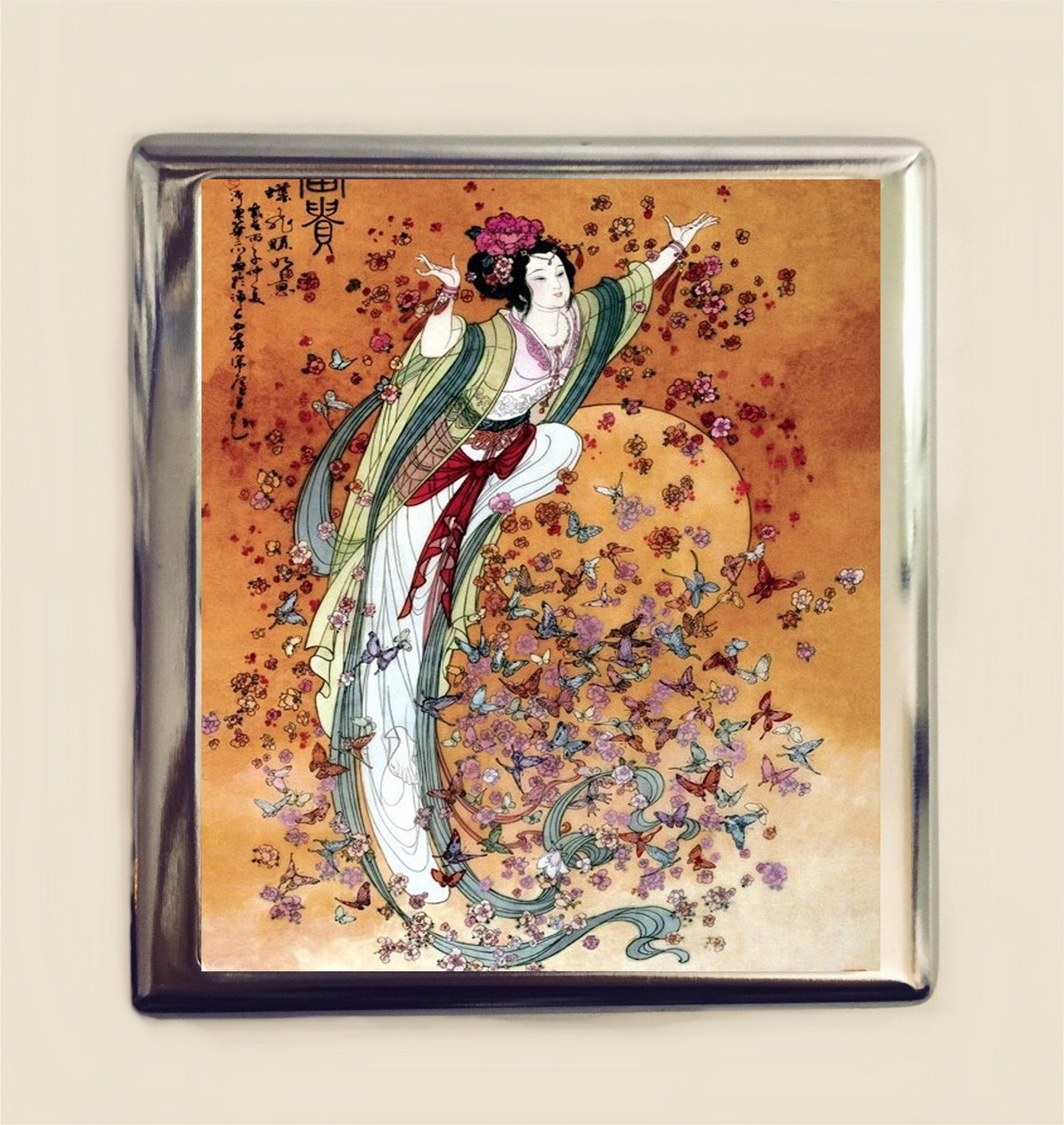 Chinese Butterfly Woman Cigarette Case Business Card ID Holder Butterflies Asian Art