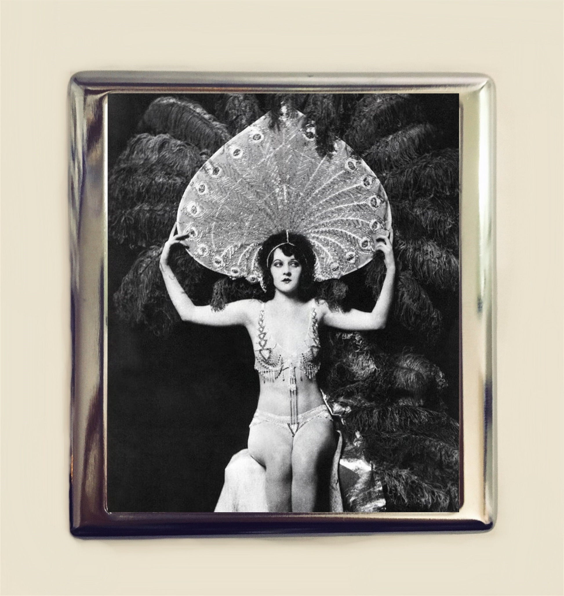 Flapper Fan Cigarette Case Business Card ID Holder Wallet Art Deco Follies 1920s Jazz Age Burlesque Glam