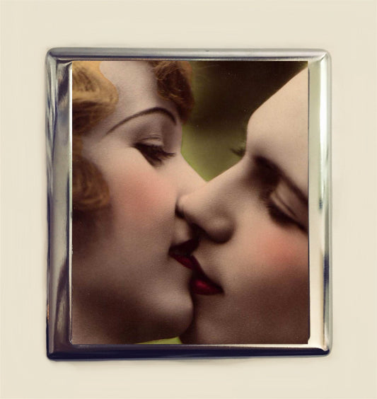 Flapper Lesbian Cigarette Case Business Card ID Holder Wallet Art Deco 1920s Jazz Age Roaring 20s LGBT Romance Kissing