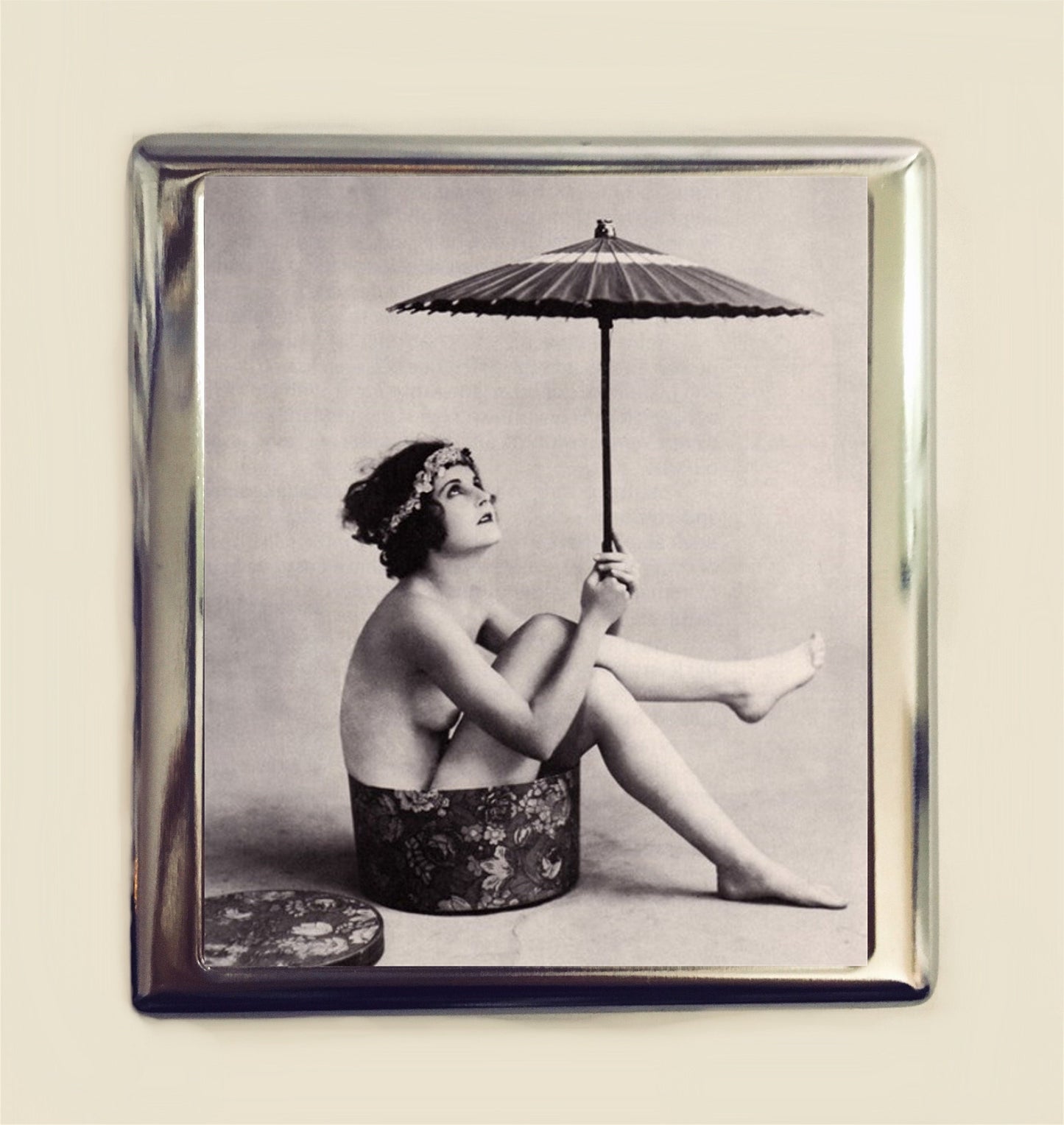 Flapper Umbrella Cigarette Case Business Card ID Holder Wallet Art Deco 1920s Jazz Age Hat Box