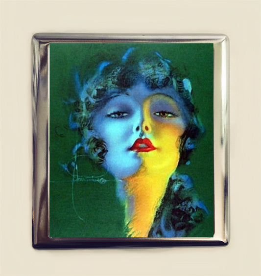 Flapper Cigarette Case Business Card ID Holder Wallet Art Deco 1920s Jazz Age Roaring 20s Green