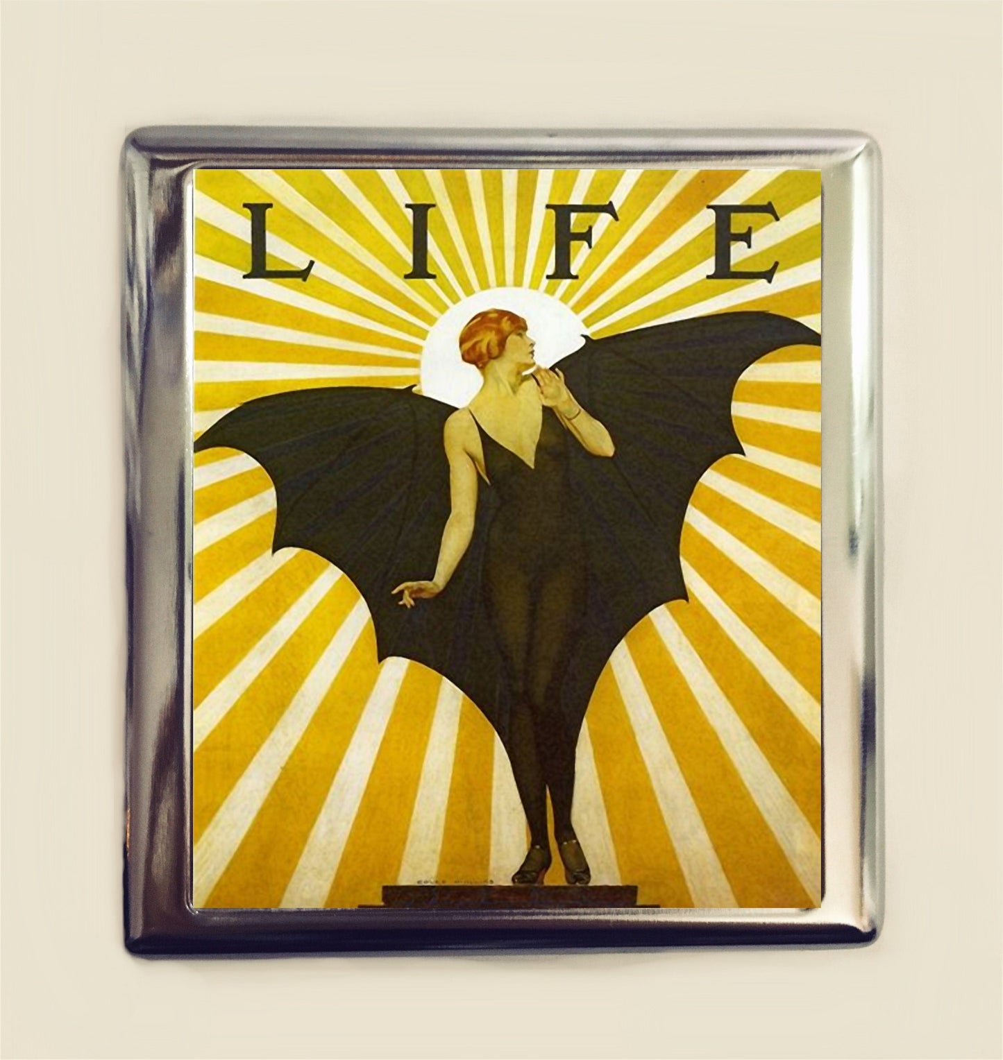 Art Deco Bat Lady Cigarette Case Business Card ID Holder Wallet Flapper 1920s Jazz Age Roaring 20s Goth Dark Art