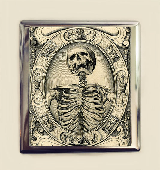 Memento Mori Cigarette Case Business Card ID Holder Wallet Goth Skeleton Skull Dark Art Death Dying