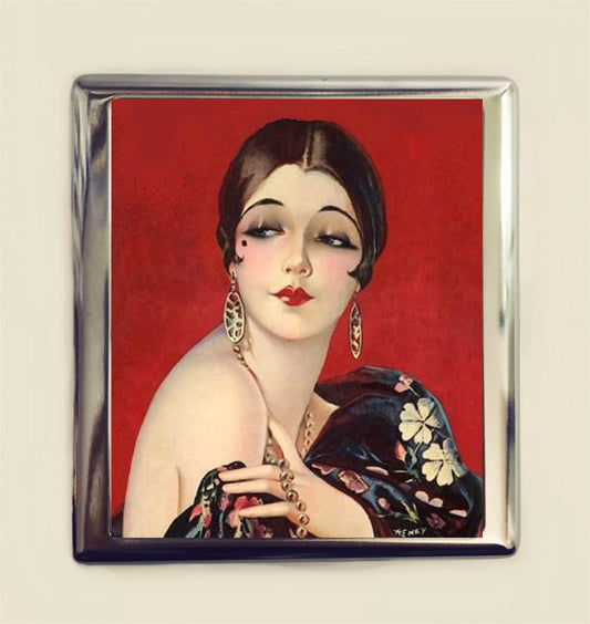 Flapper Cigarette Case Business Card ID Holder Wallet Art Deco 1920s Jazz Age Roaring 20s Red