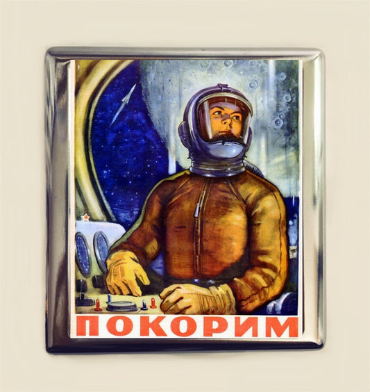 Soviet Union USSR Cigarette Case Business Card ID Holder Wallet Communist Astronaut Propaganda Russia Space Race Cosmonaut