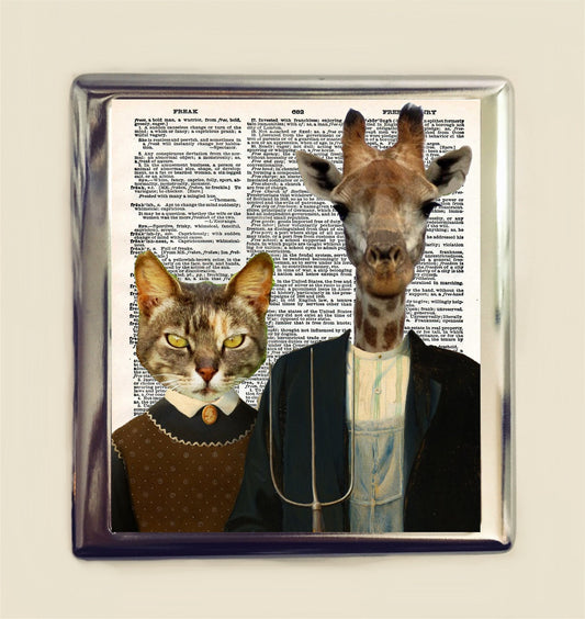 Animal Gothic Cigarette Case Business Card ID Holder Wallet Anthropomorphic Animal Pop Art Cat Giraffe Whimsical