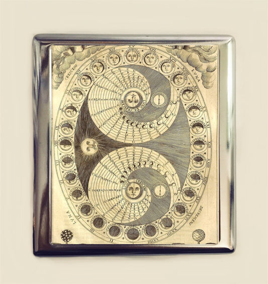 Antique Moon Phase Cigarette Case Business Card ID Holder Wallet Astronomy Astronomical Outerspace Outer Space Universe Science Lunar