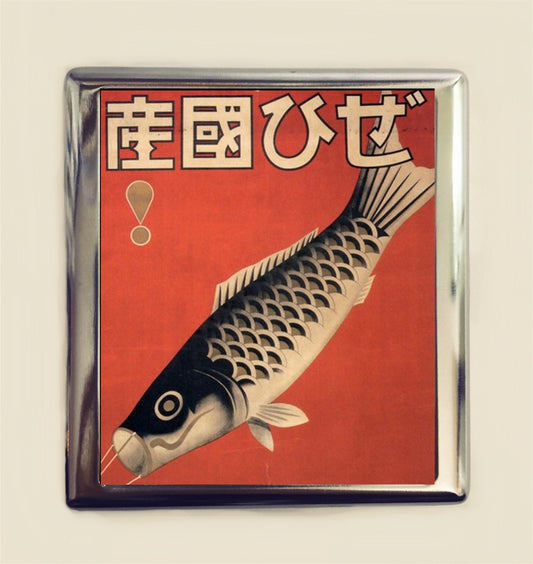 Asian Fish Cigarette Case Business Card ID Holder Wallet Vintage Advertisement Art