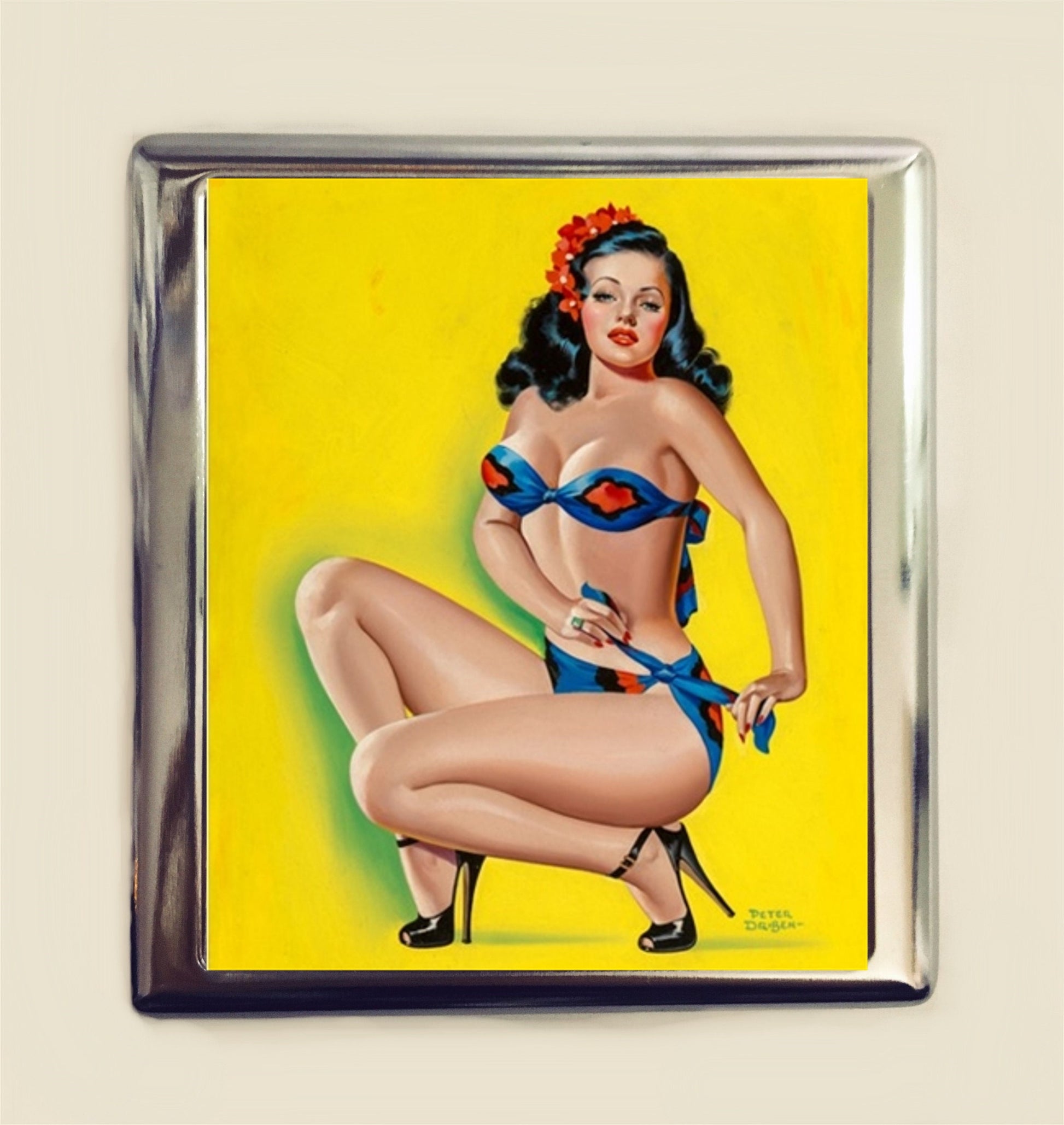 Pin Up Girl Cigarette Case Business Card ID Holder Wallet Retro Pin Up 1950's Rockabilly