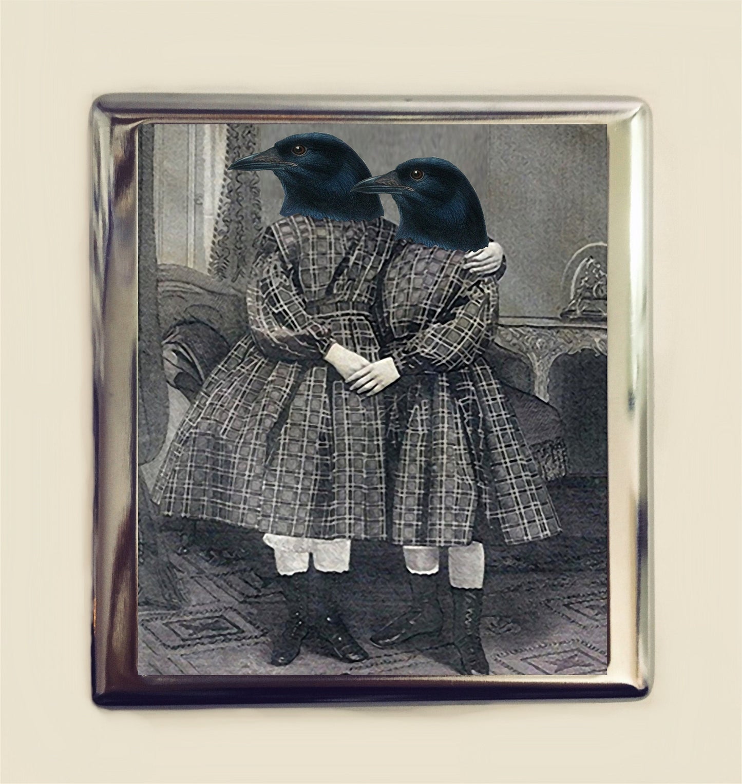 Victorian Crow Sisters Cigarette Case Business Card ID Holder Wallet Anthropomorphic Animal Pop Art