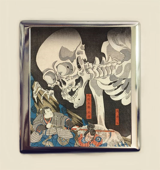 Skeleton Japanese Woodblock Cigarette Case Business Card ID Holder Wallet Horror Dark Art Japan Asian Art