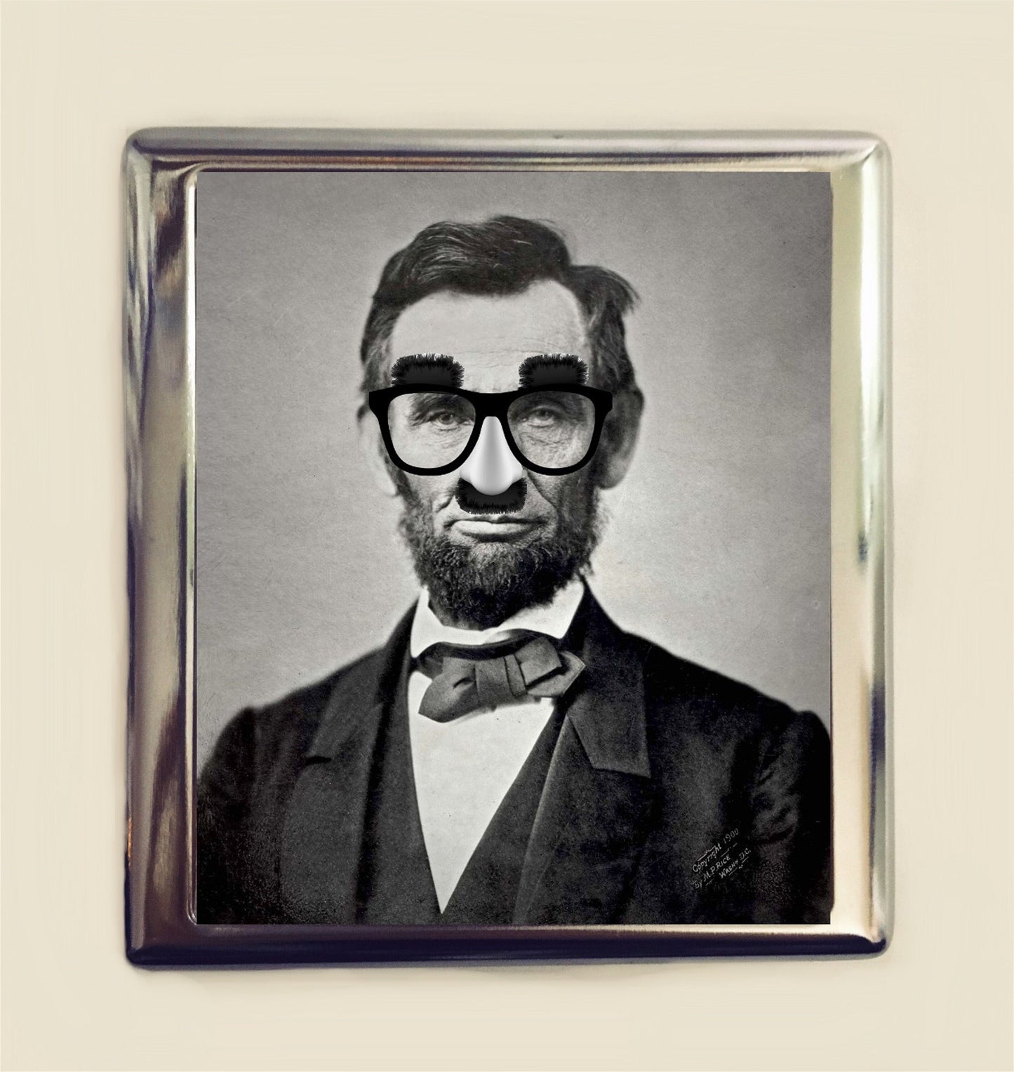 Abraham Lincoln Cigarette Case Business Card ID Holder Wallet Pop Surrealism Abe in Disguise Lowbrow Altered Art