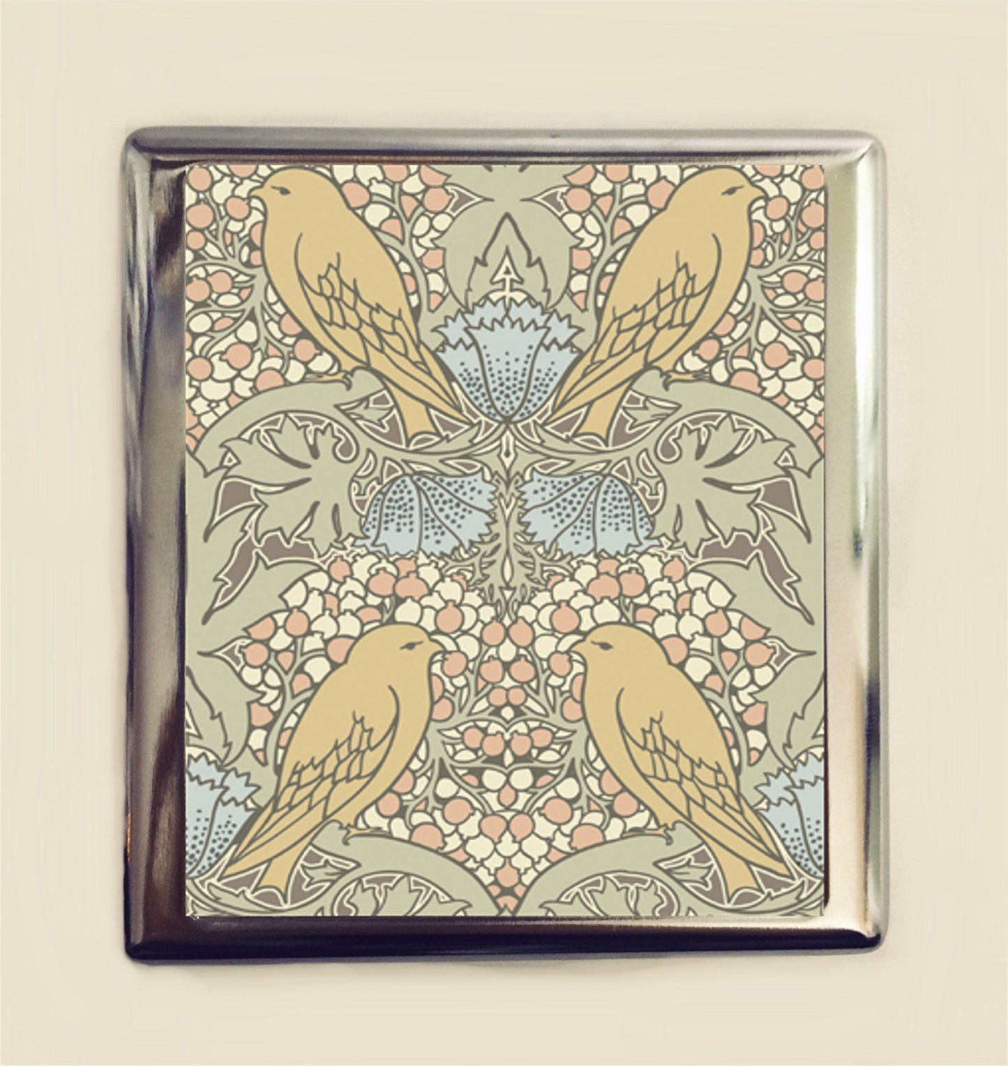 Art Nouveau Bird and Berries Cigarette Case Business Card ID Holder Wallet Pattern Birds Fruit