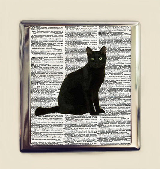 Black Cat Cigarette Case Business Card ID Holder Wallet Pop Art Dictionary Page Animal Art