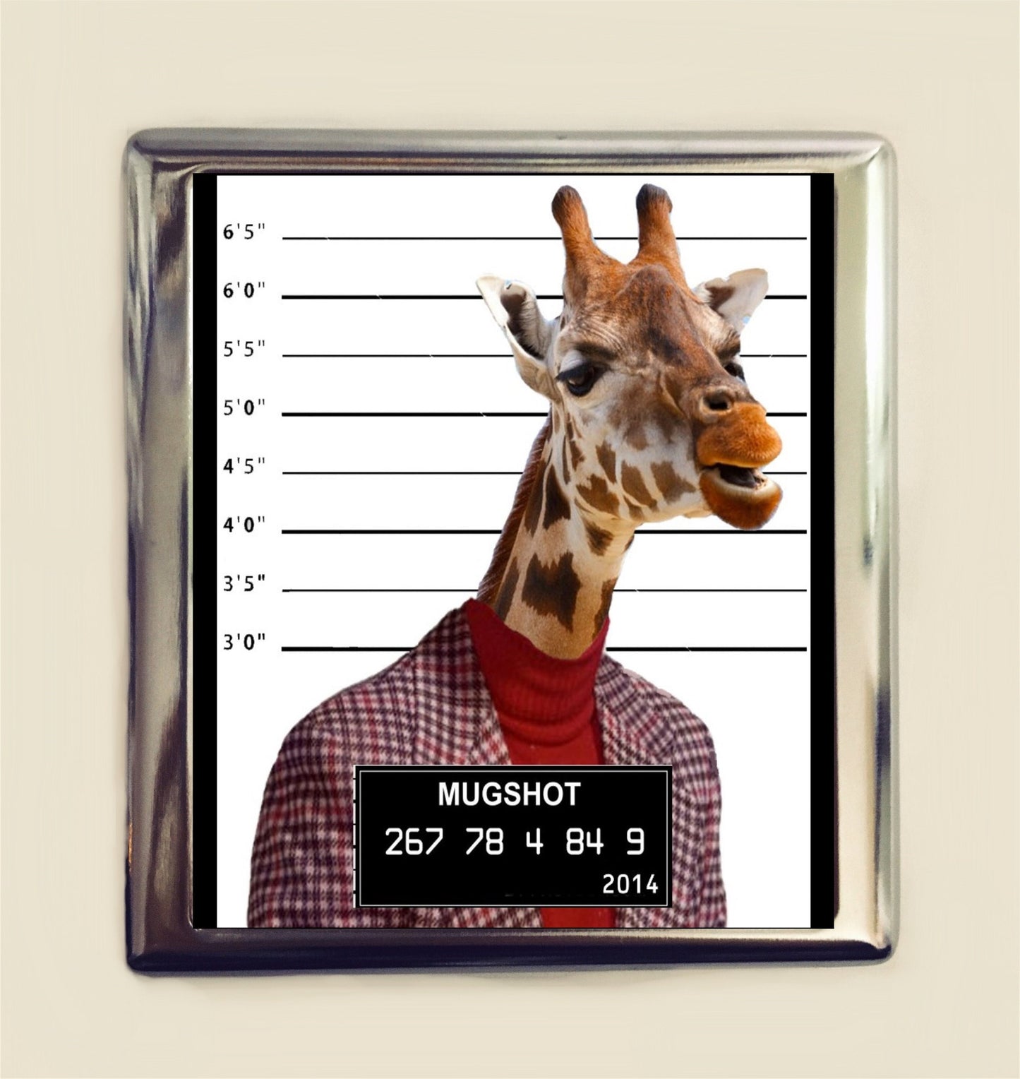 Giraffe Mugshot Cigarette Case Business Card ID Holder Wallet Pop Art Animal Art Anthropomorphic