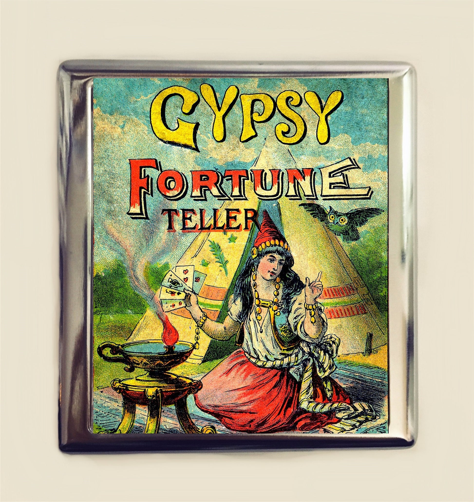 Gypsy Fortune Teller Cigarette Case Business Card ID Holder Wallet Fortune Teller Edwardian