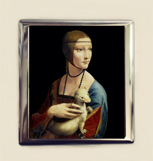 Lady With Ermine Cigarette Case Business Card ID Holder Wallet Leonardo Da Vinci Fine Art Painting