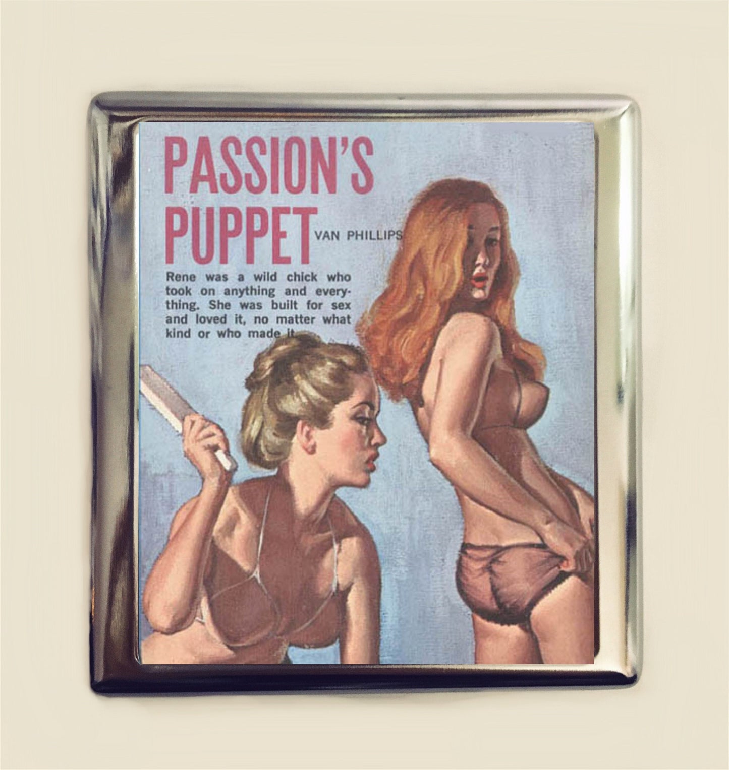 Vintage Lesbian Kink Cigarette Case Business Card ID Holder Wallet BDSM Fetish Spanking Pulp Sleaze Retro 60's V2