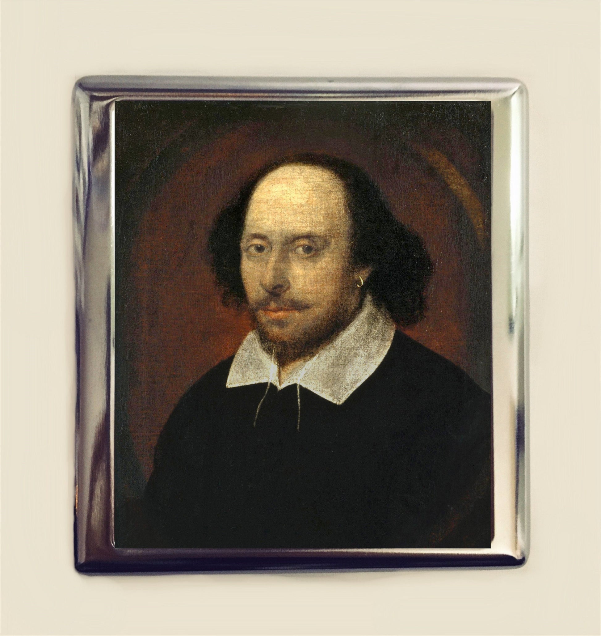 William Shakespeare Cigarette Case Business Card ID Holder Wallet Portrait of the Bard Gift for English Majors Literary