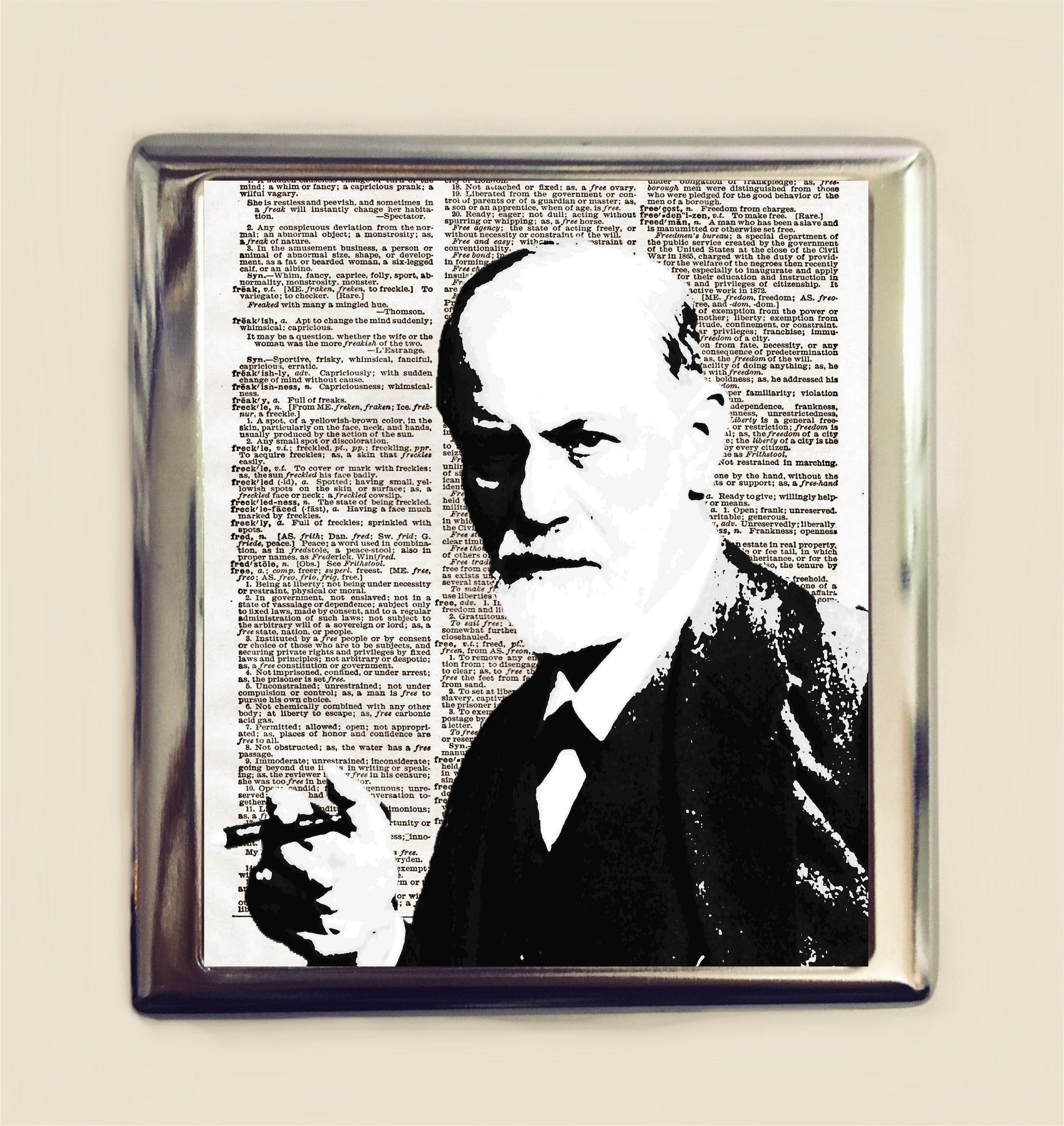 Sigmund Freud Cigarette Case Business Card ID Holder Wallet Portrait of Psychologist Psychology Therapist Pop Art