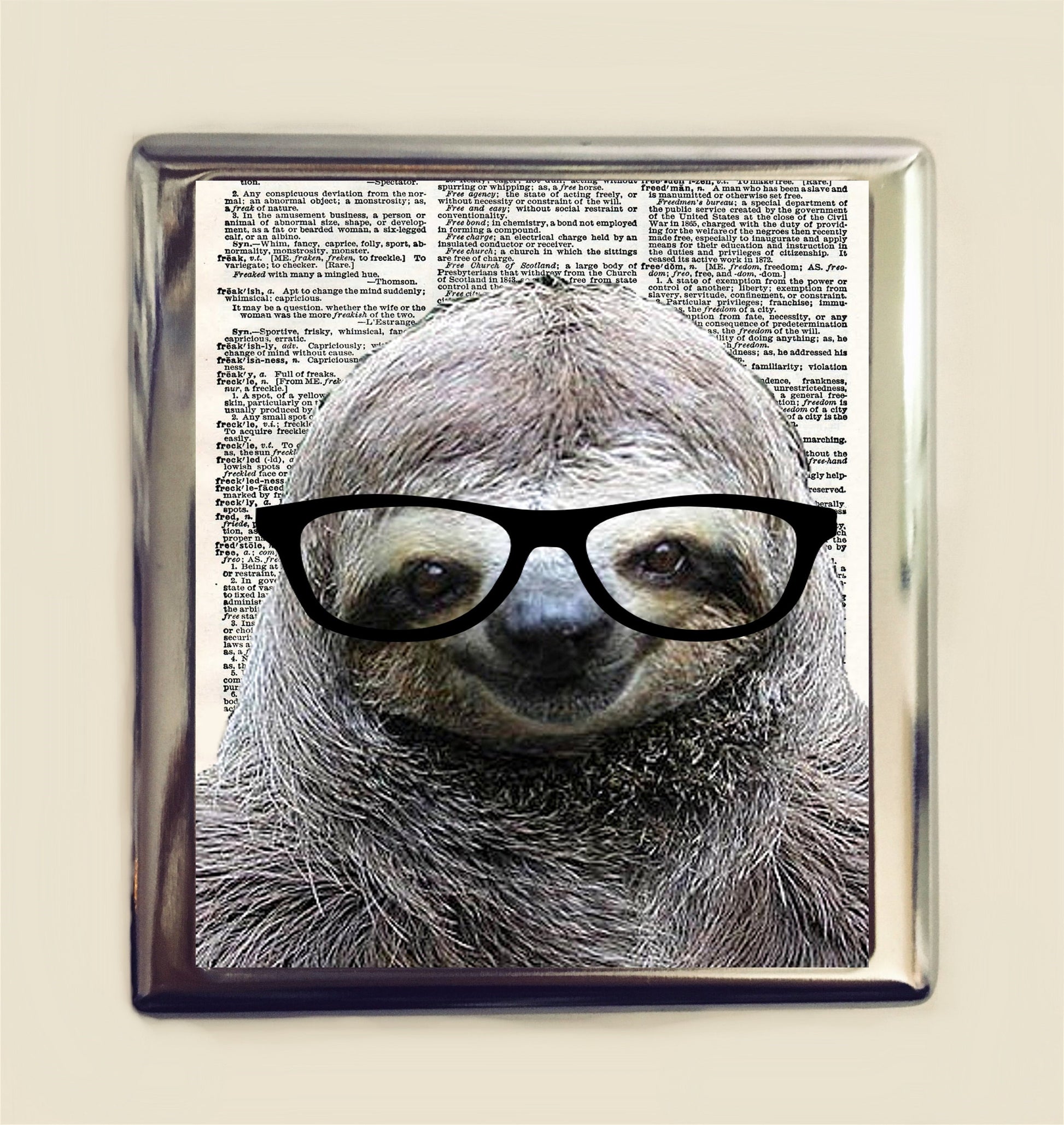 Sloth Nerd Cigarette Case Business Card ID Holder Wallet Kawaii Pop Animal Art Whimsical Anthropomorphic Hipster