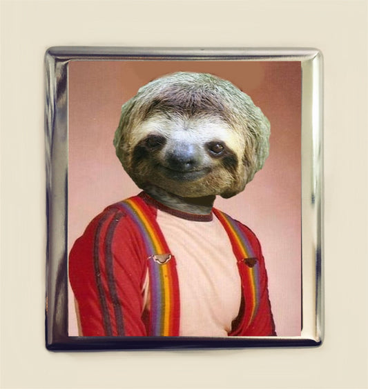 Sloth Yearbook Photo Cigarette Case Business Card ID Holder Wallet Kawaii Pop Animal Art Whimsical Anthropomorphic