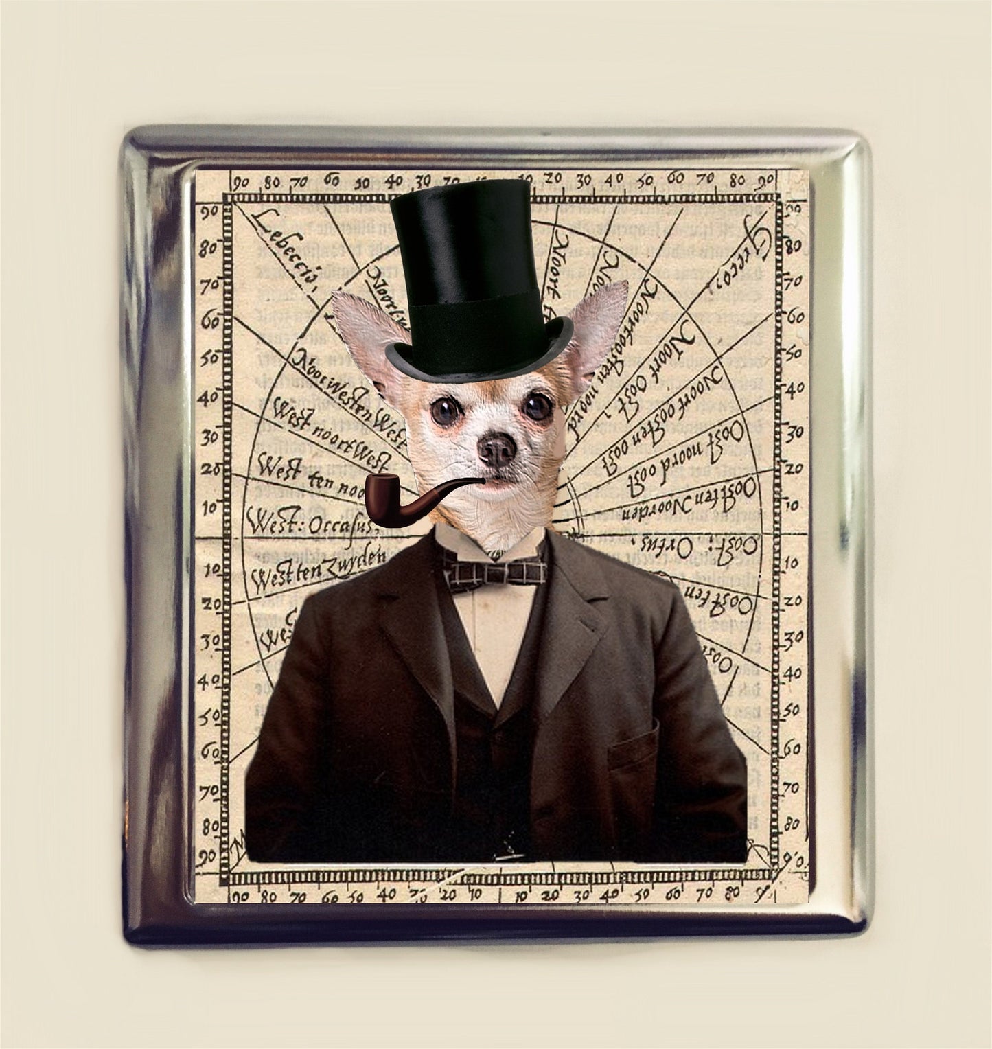 Victorian Steampunk Chihuahua Dog Cigarette Case Business Card ID Holder Wallet Pop Animal Art Whimsical Anthropomorphic Victorian