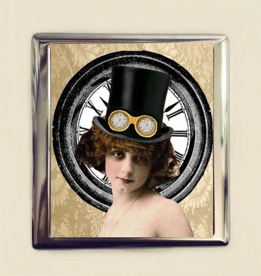 Victorian Steampunk Flapper Cigarette Case Business Card ID Holder Wallet Art Deco Altered Art