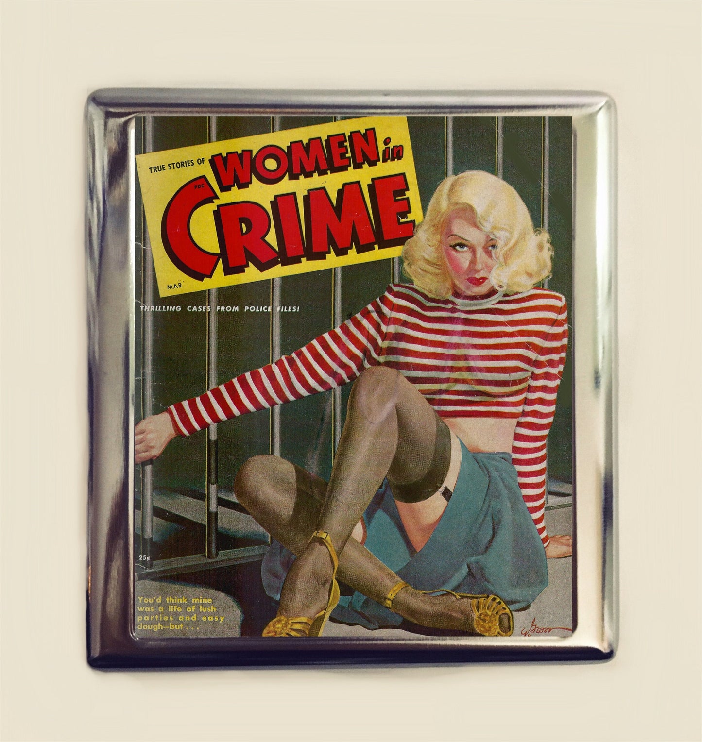 Women in Crime Cigarette Case Business Card ID Holder Wallet Pulp Retro Kitsch Girl Gang Bad Girls