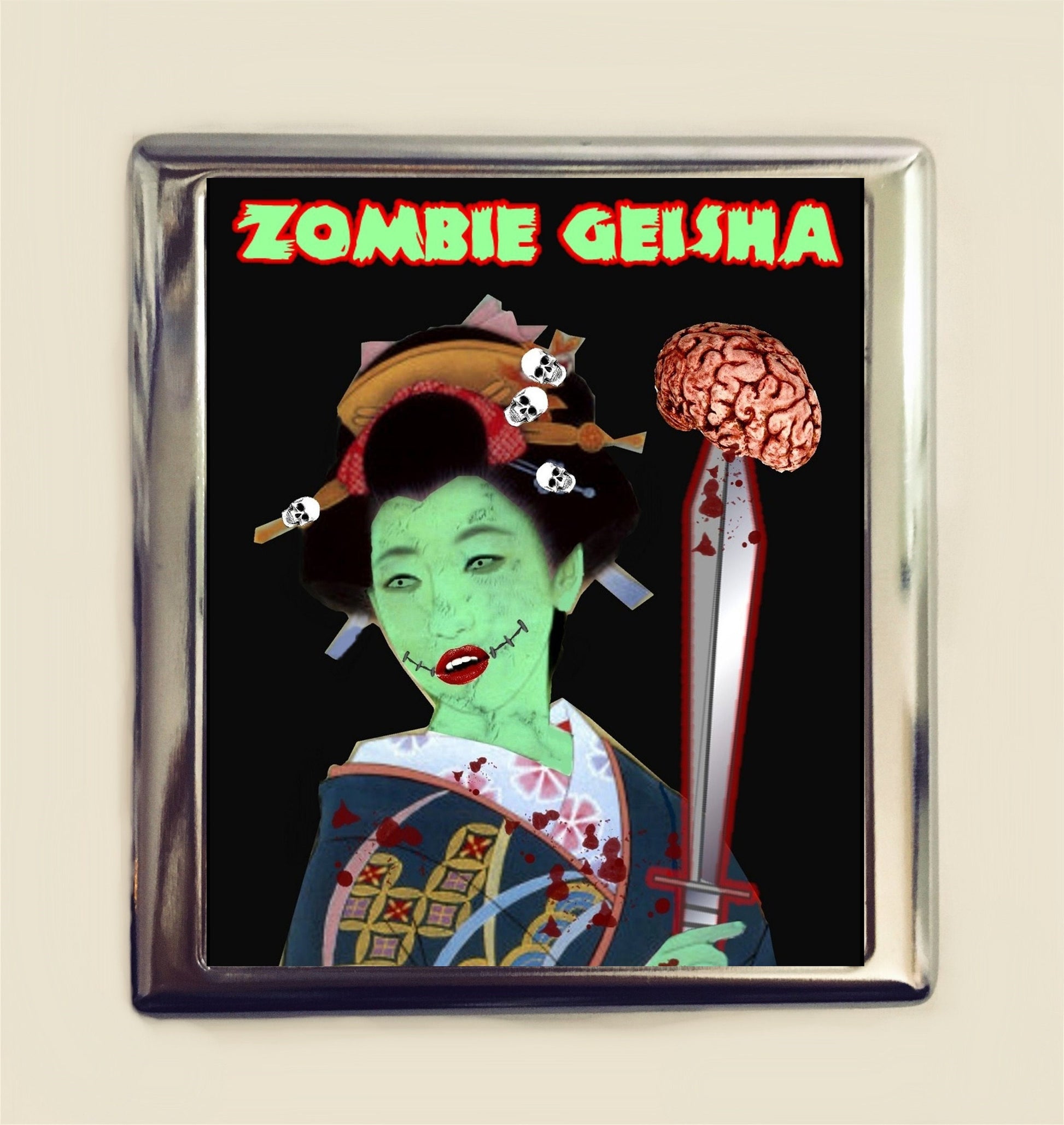 Zombie Geisha Cigarette Case Business Card ID Holder Wallet Goth Gothic Horror Japanese