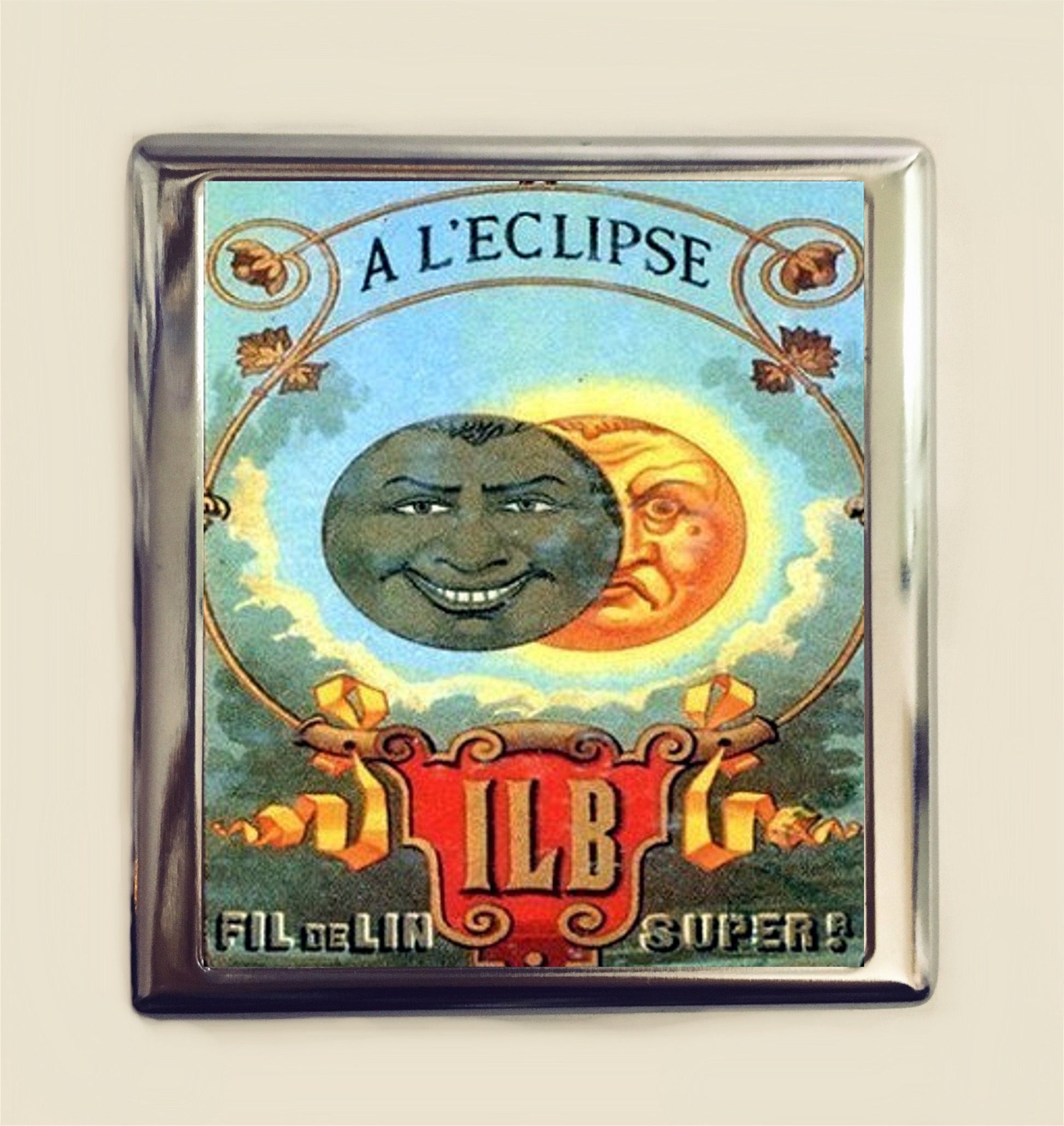 Moon Eclipse Cigarette Case Business Card ID Holder Wallet Vintage French Ad Lunar Victorian