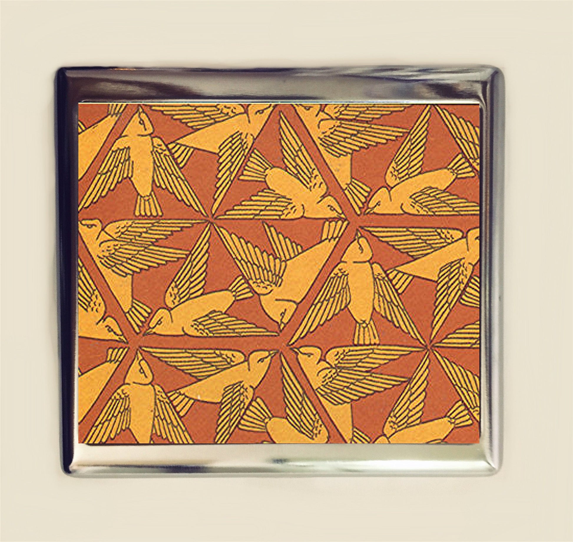 Art Nouveau Bird Cigarette Case Business Card ID Holder Wallet Birds Geometric Pattern Deco