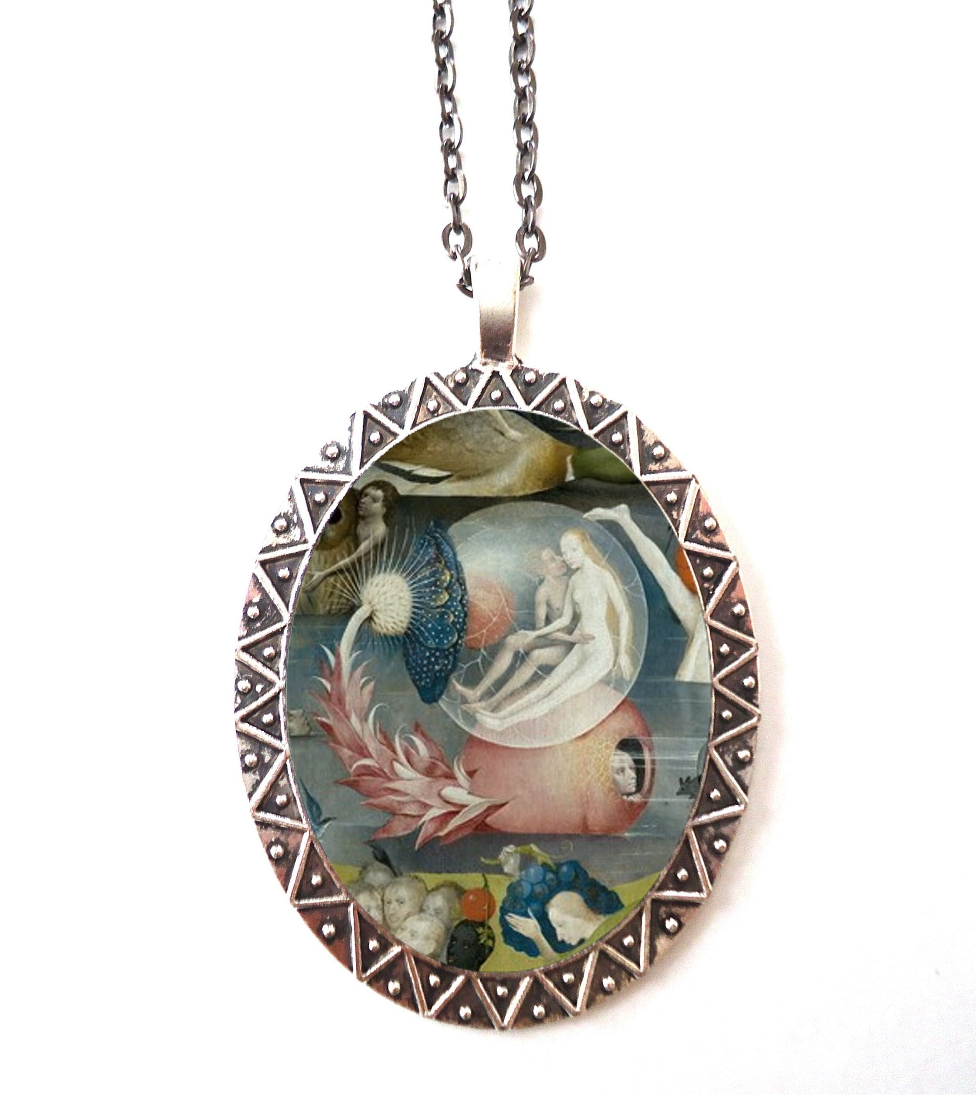 Hieronymus Bosch Necklace Pendant Silver Tone - The Garden of Earthly Delights Fine Art Painting