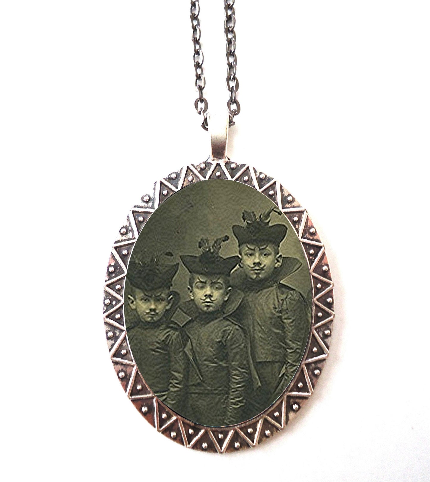 Devil Boys Necklace Pendant Silver Tone - Vintage Halloween Costume Victorian Kitsch