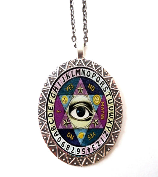 Eye Ouija Board Necklace Pendant Silver Tone - Occult Goth Gothic Esoteric