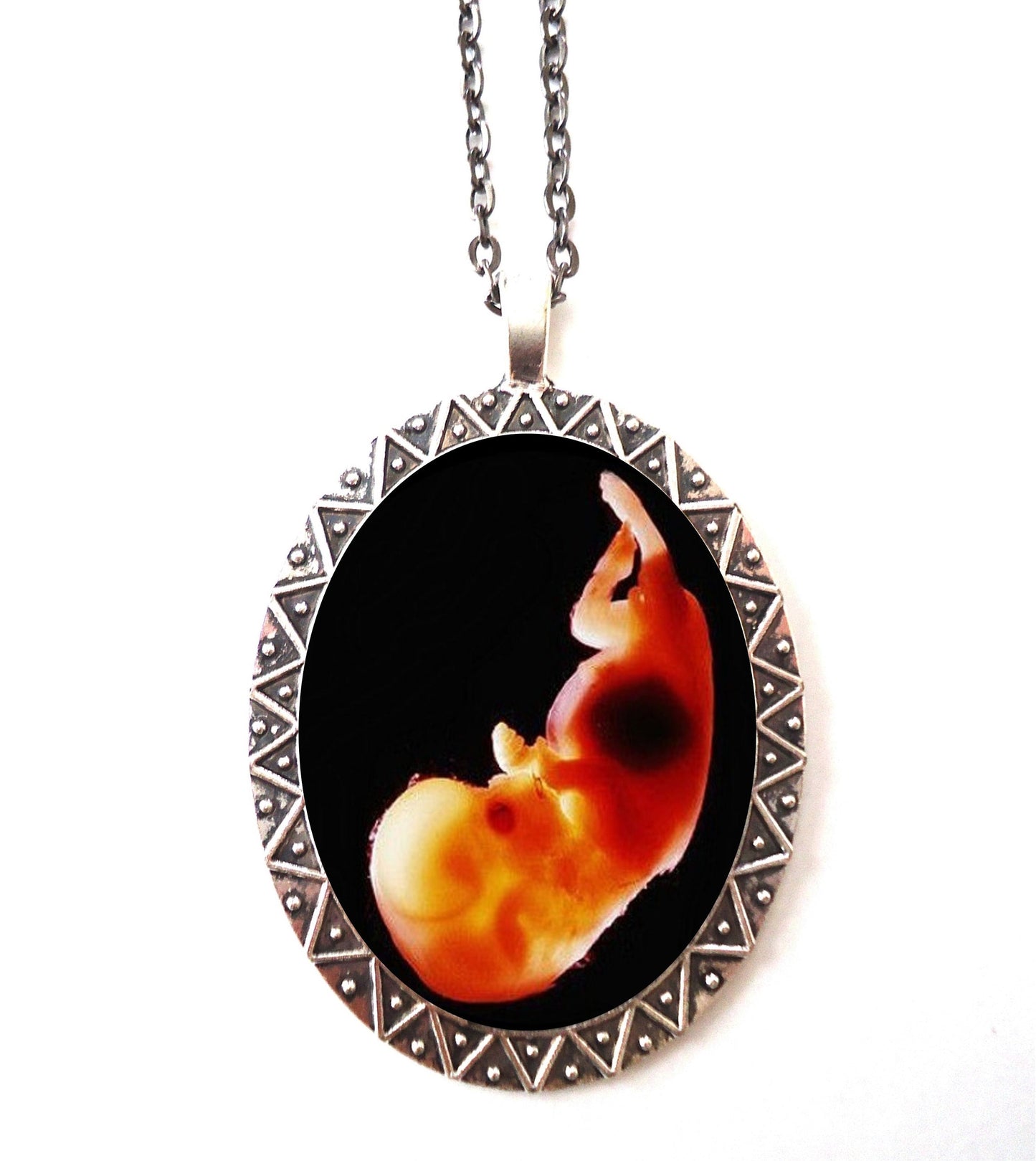 Fetus Necklace Pendant Silver Tone - Pregnant Woman Pregnancy Gift Baby Shower Birth