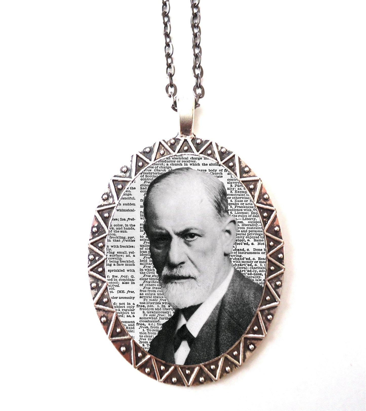 Sigmund Freud Necklace Pendant Silver Tone - Psychologist Psychology Therapist Therapy