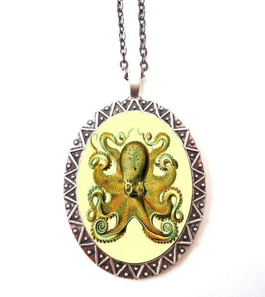 Ernst Haeckel Octopus Necklace Pendant Silver Tone - Victorian Sea Creature Ocean Oceanography