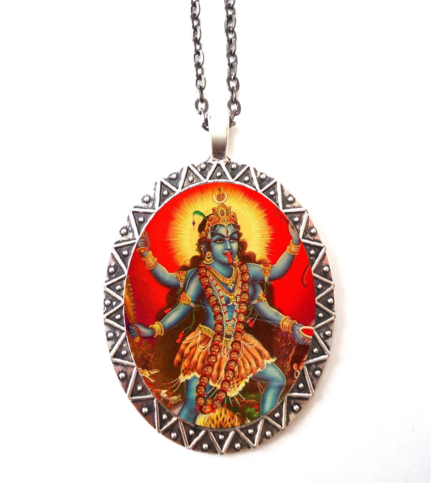 Kali Pendant Silver Tone - Hindu Goddess Hinduism Spiritual Spirituality Necklace