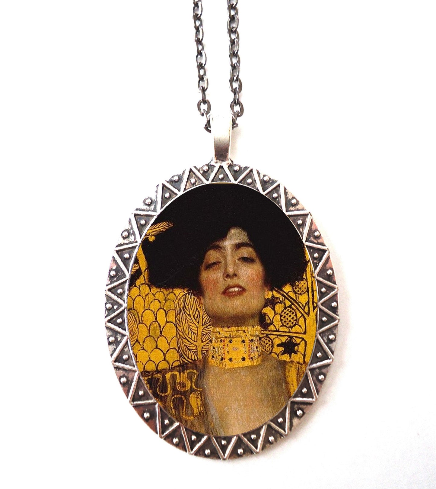 Klimt Judith Pendant Silver Tone - Art Nouveau Fine Art Painting Necklace