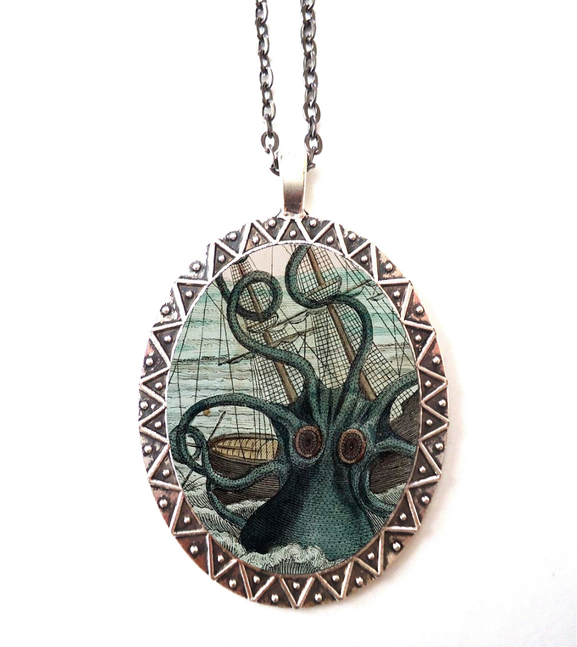 Kraken Octopus Necklace Pendant Silver Tone - Steampunk Sea Monster Victorian