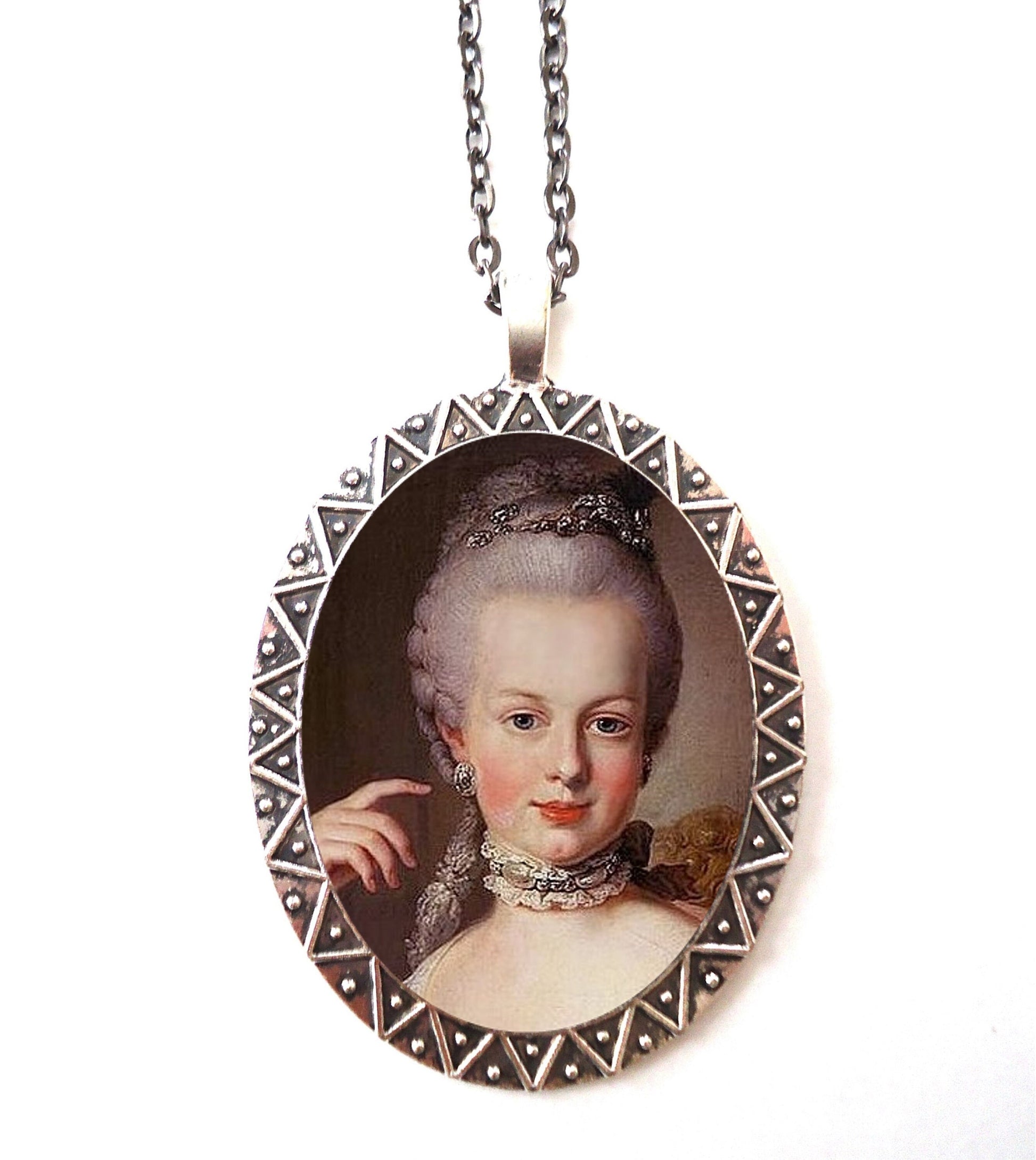 Marie Antoinette Necklace Pendant Silver Tone - French Revolution Royalty Queen