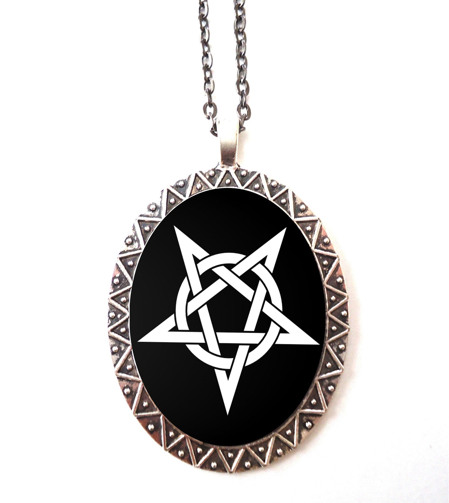 Pentagram Necklace Pendant Silver Tone - Heavy Metal Goth Gothic Occult