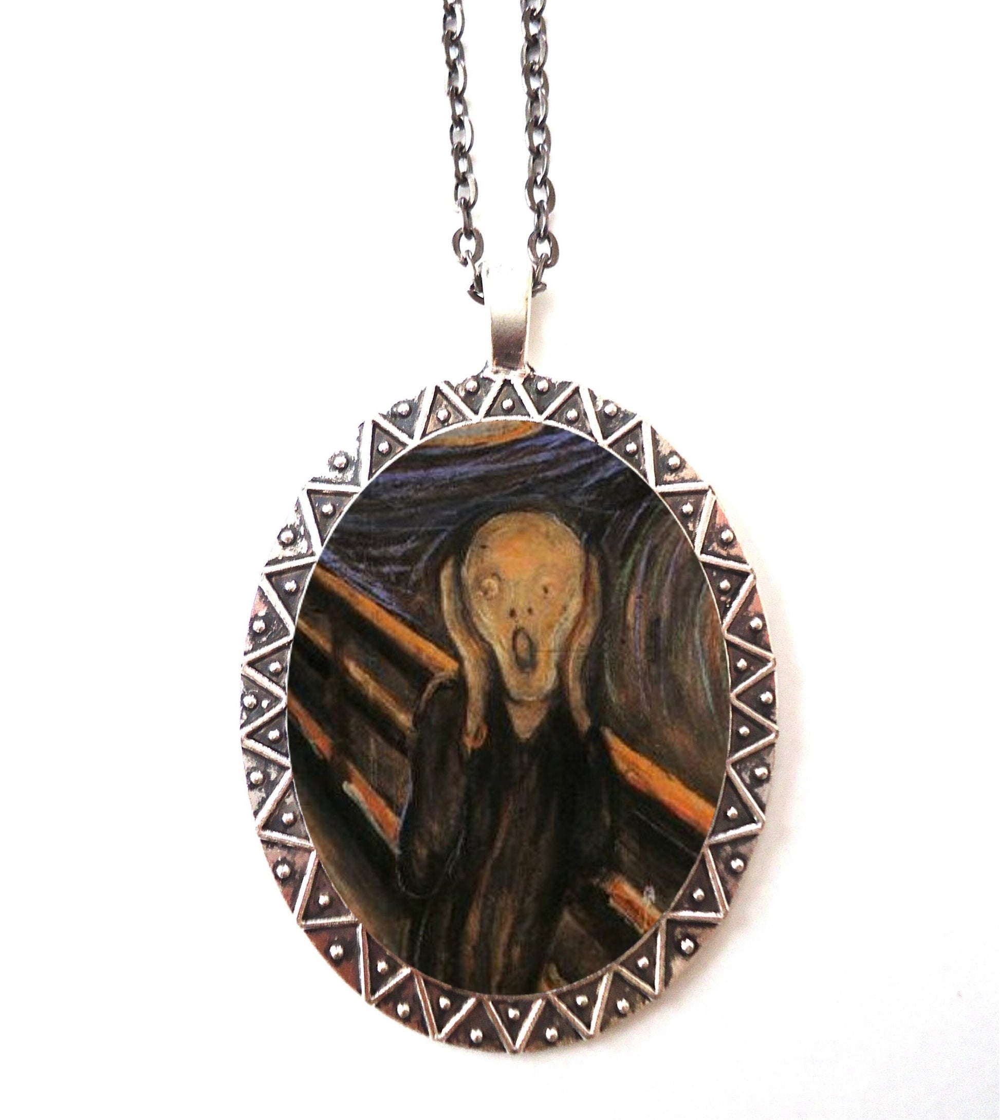 Edvard Munch Scream Necklace Pendant Silver Tone - Fine Art Painting Goth Gothic Dark Art