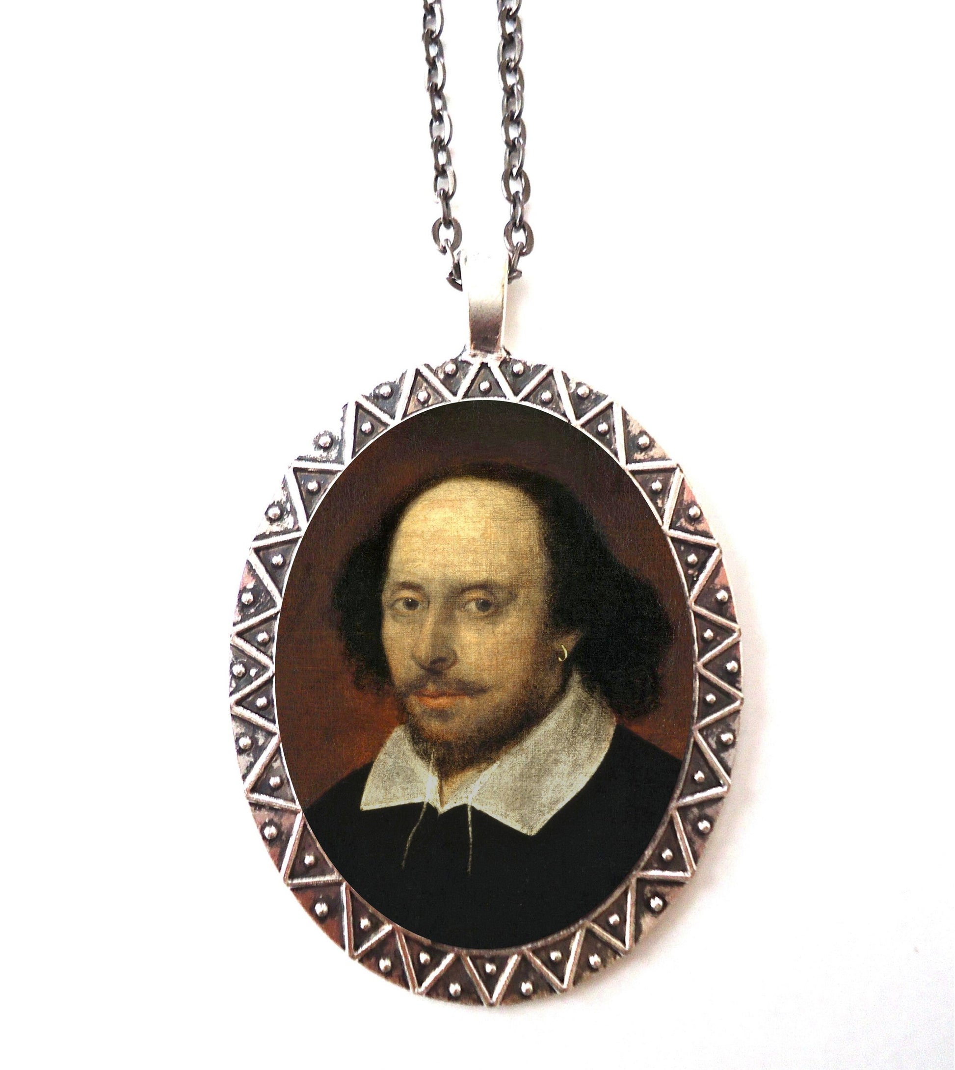 William Shakespeare Necklace Pendant Silver Tone - English Literature Portrait Author