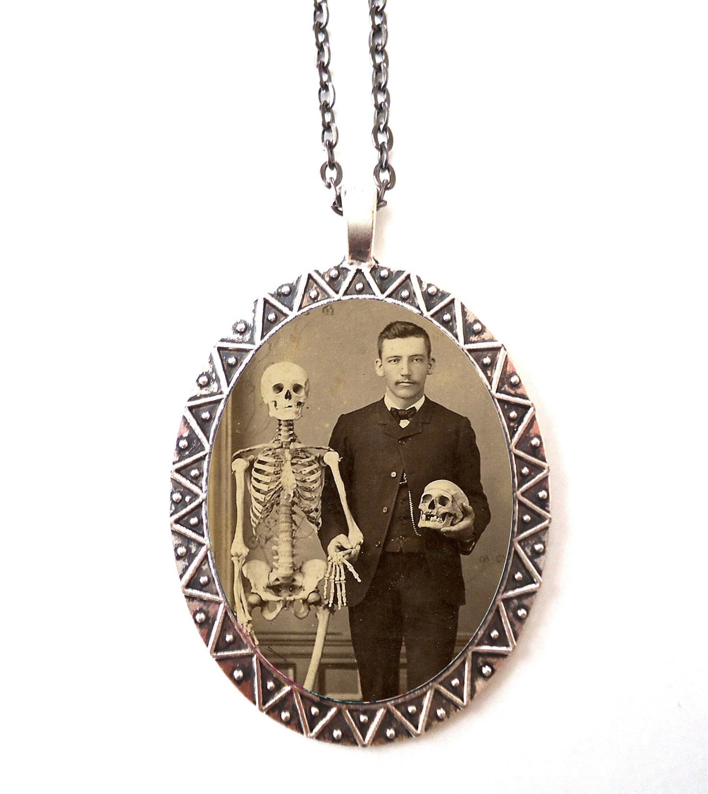 Victorian Skeleton Man Necklace Pendant Silver Tone - Skeleton Goth Gothic Dark Art Creepy