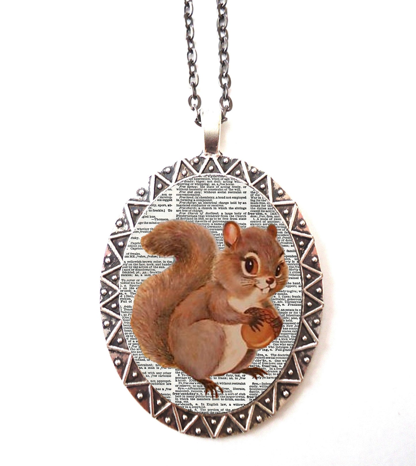 Squirrel Necklace Pendant Silver Tone - Whimsical Animal Pop Art Woodland Creatures Kitsch